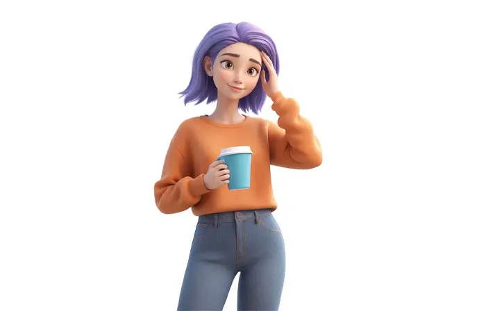 Girl with Coffee 3D Character Graphic Design Illustration